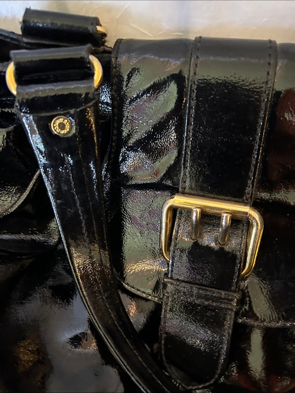 Dooney & Bourke Black Patent Tote with Gold Buckle - Picture 5 of 12